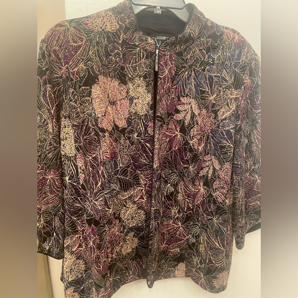 Alex Evenings 3X Jacket/Tank Top set w/gold metallic thread & jewel tone pattern